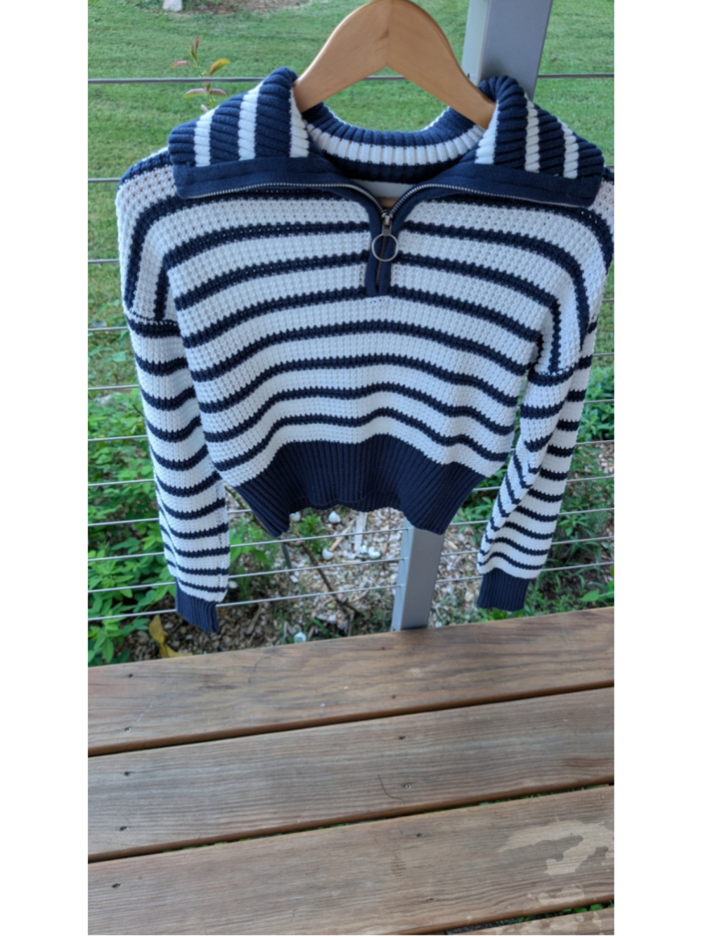 Women's Sage + Stone Striped Quarter-Zip Sweater, Size S, White/Navy